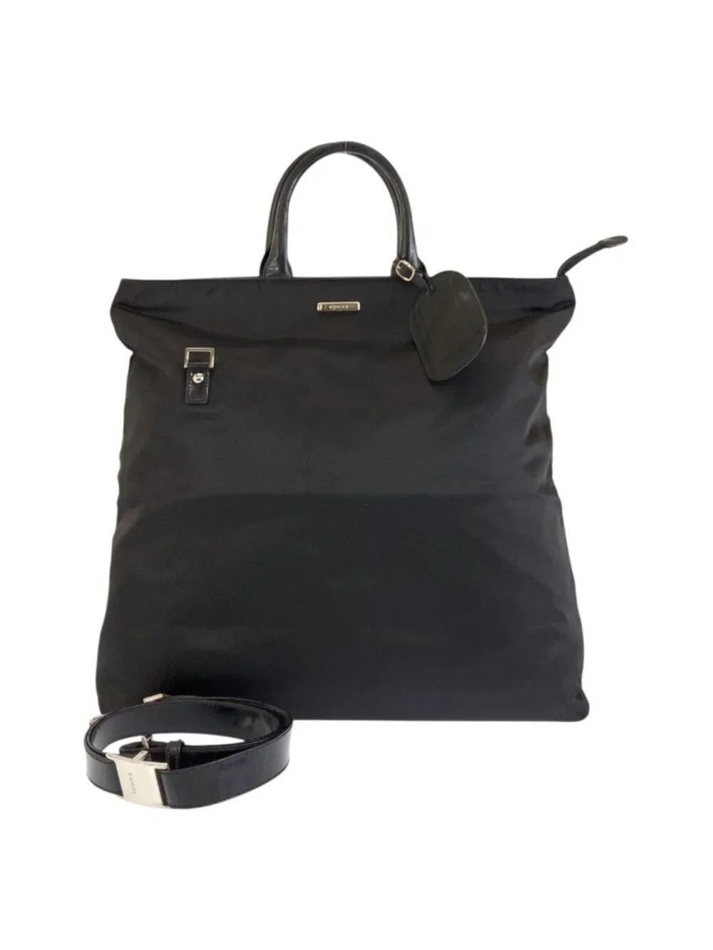 Gucci Black Silver Nylon 019 Tote Shoulder Bag 2-Way